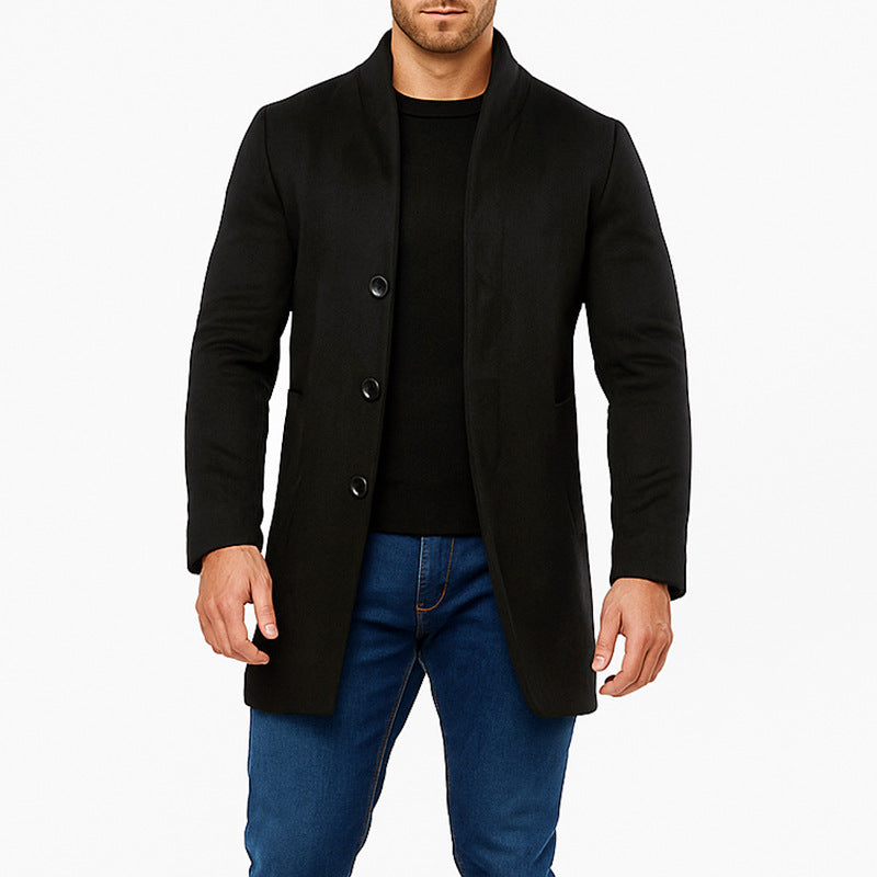 Men's Mid-length Wool Coat With A Stand-up Collar