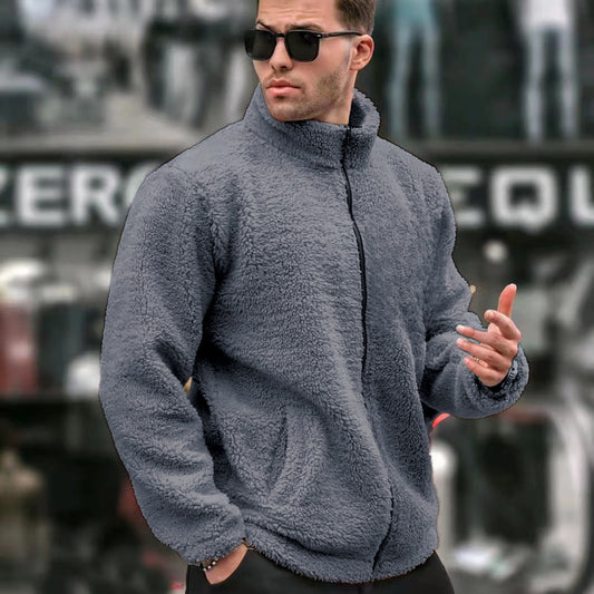 Men's Solid-Colored Casual Long-Sleeve Zip-Up Jacket With Stand Collar