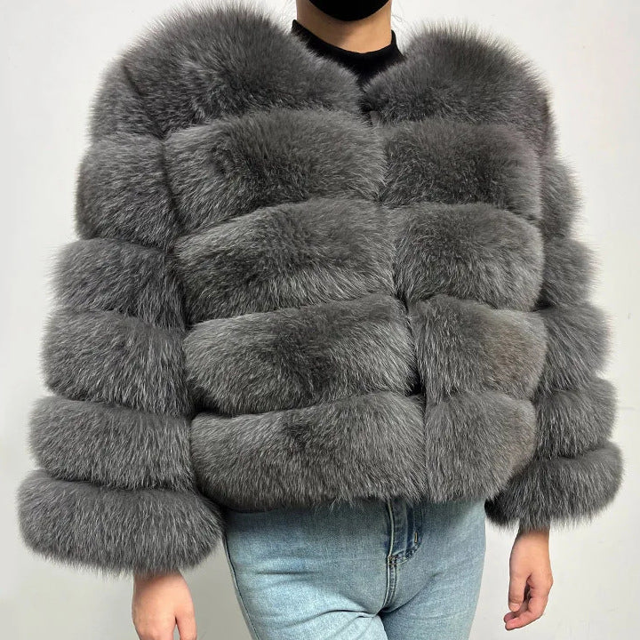 Faux Fox-fur Patchwork Thickened Warm Fur Coat