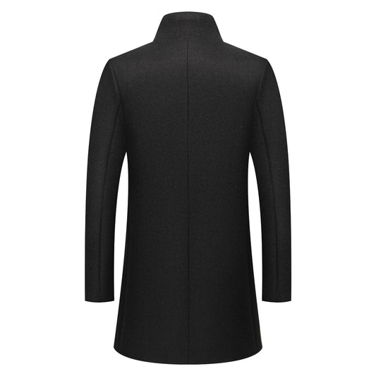 Men's Mid-length Wool Coat With A Stand-up Collar