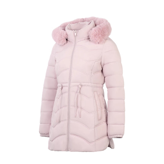 Women's Coat With Detachable Fur-trimmed Hood And A Cinched Waist For A Slimming Fit