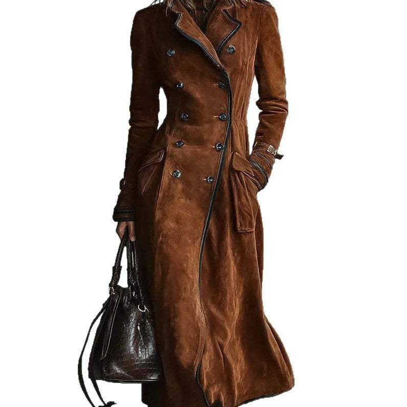 New Women's Clothing Fall Winter Coat Lapel Western Style Suede Long