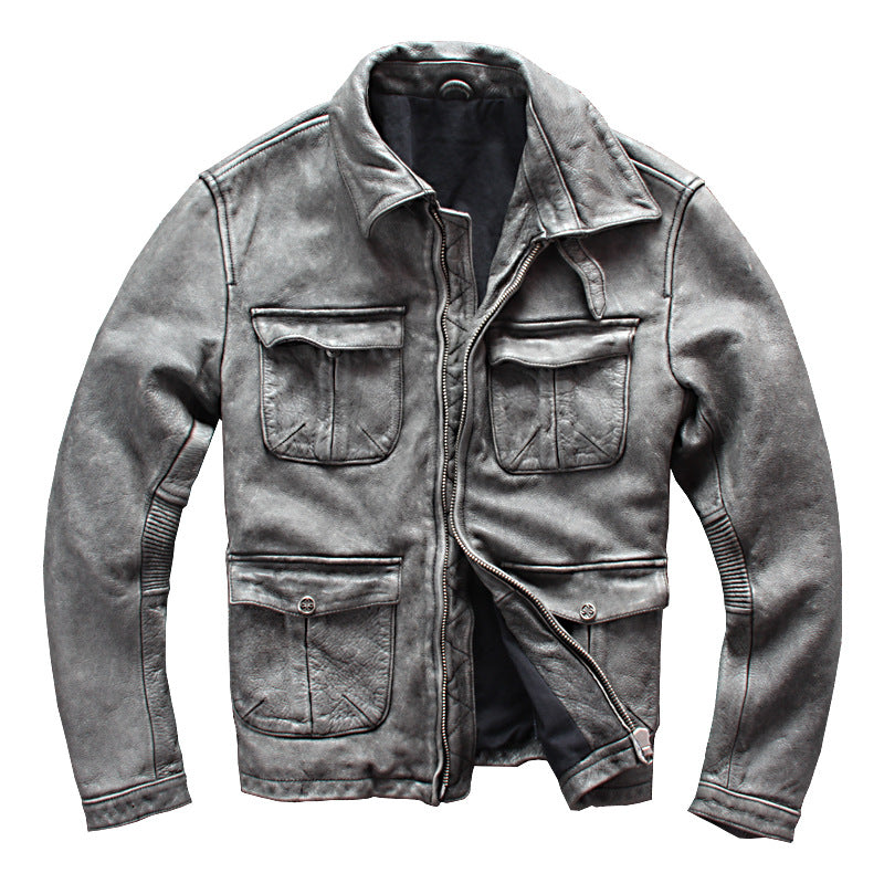 Men's Business Shirt Pocket Motorcycle Clothing Leather Jacket Coat