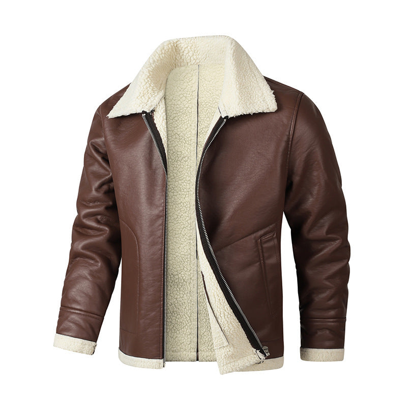 Fleece Lined Extra Thick Leather And Fur Jacket