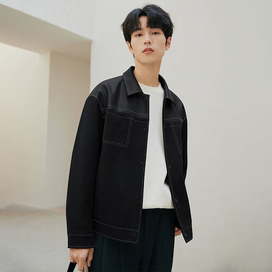 PU Leather Jacket Casual Pu Handsome Men's Clothing Loose Top Coat