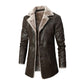 Plush Lapel Leather Jacket Winter Warm Fleece Single-breasted Coat For Men Long Clothing
