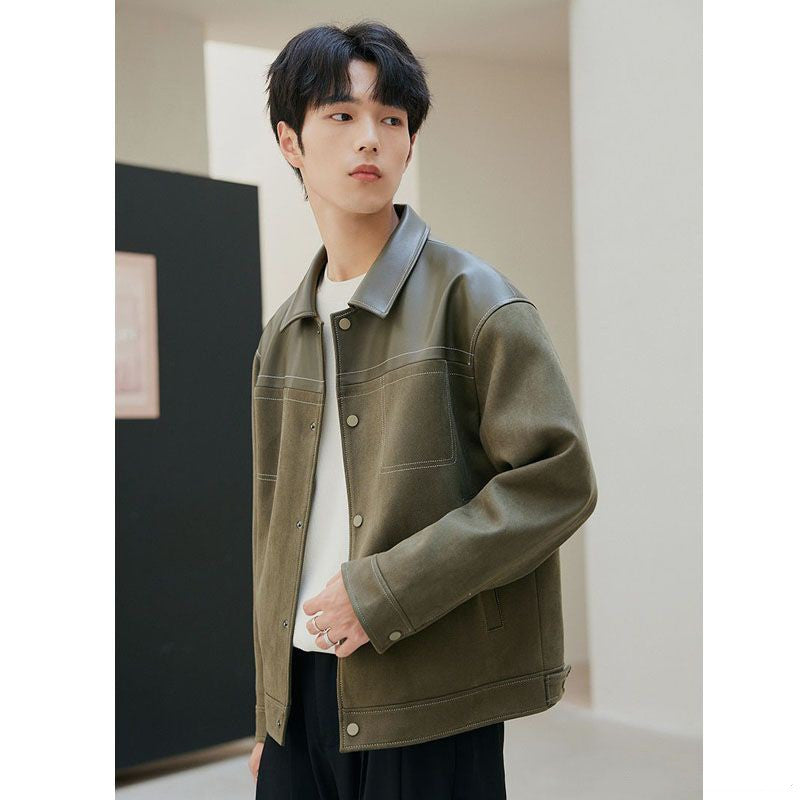 PU Leather Jacket Casual Pu Handsome Men's Clothing Loose Top Coat