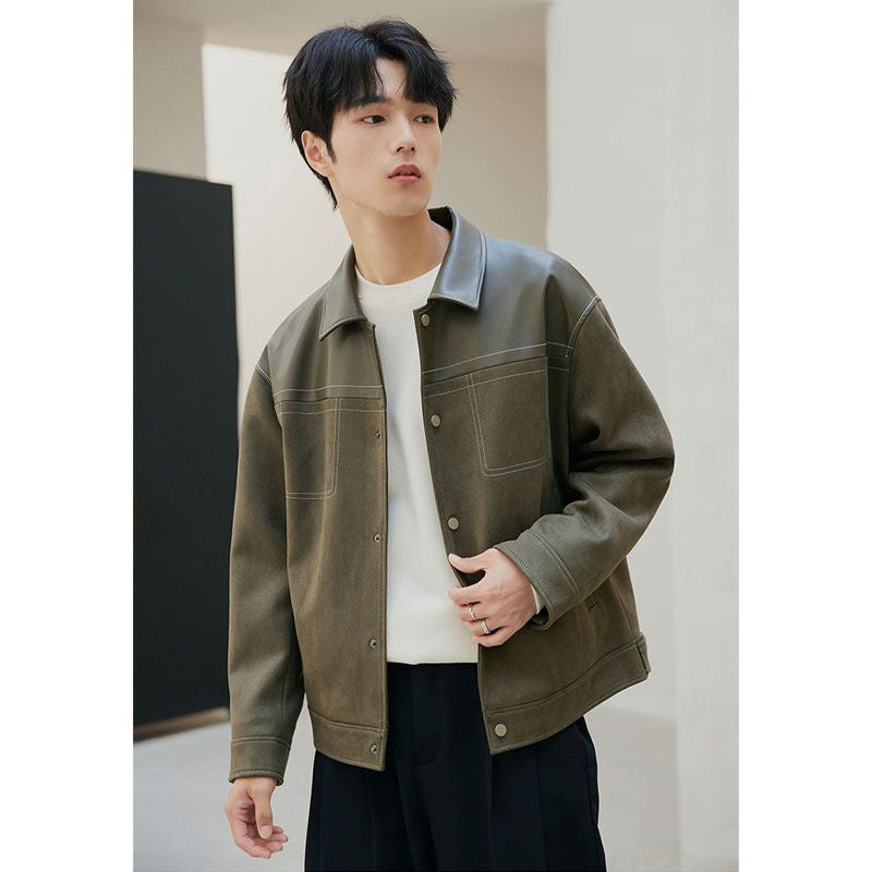 PU Leather Jacket Casual Pu Handsome Men's Clothing Loose Top Coat