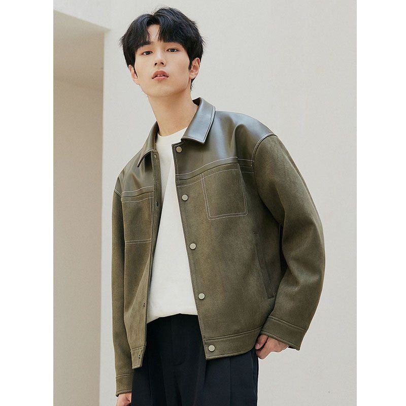 PU Leather Jacket Casual Pu Handsome Men's Clothing Loose Top Coat