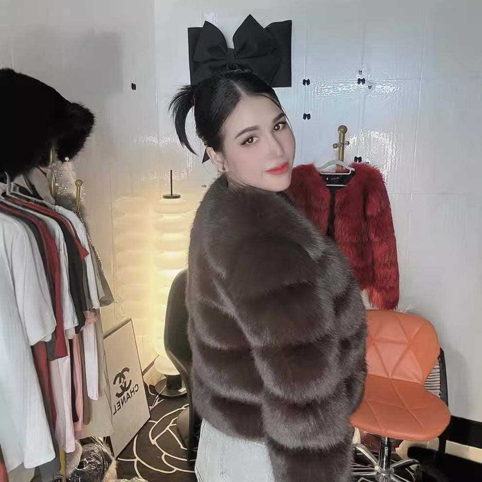 Faux Fox-fur Patchwork Thickened Warm Fur Coat