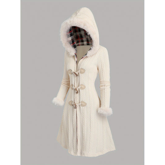 Long Hooded Coat With Horn-shaped Buttons