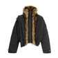 Men's Zhu Shan Diao PU Leather Jacket Puffer Jacket Fur-collar Coat Faux Two-piece Cotton