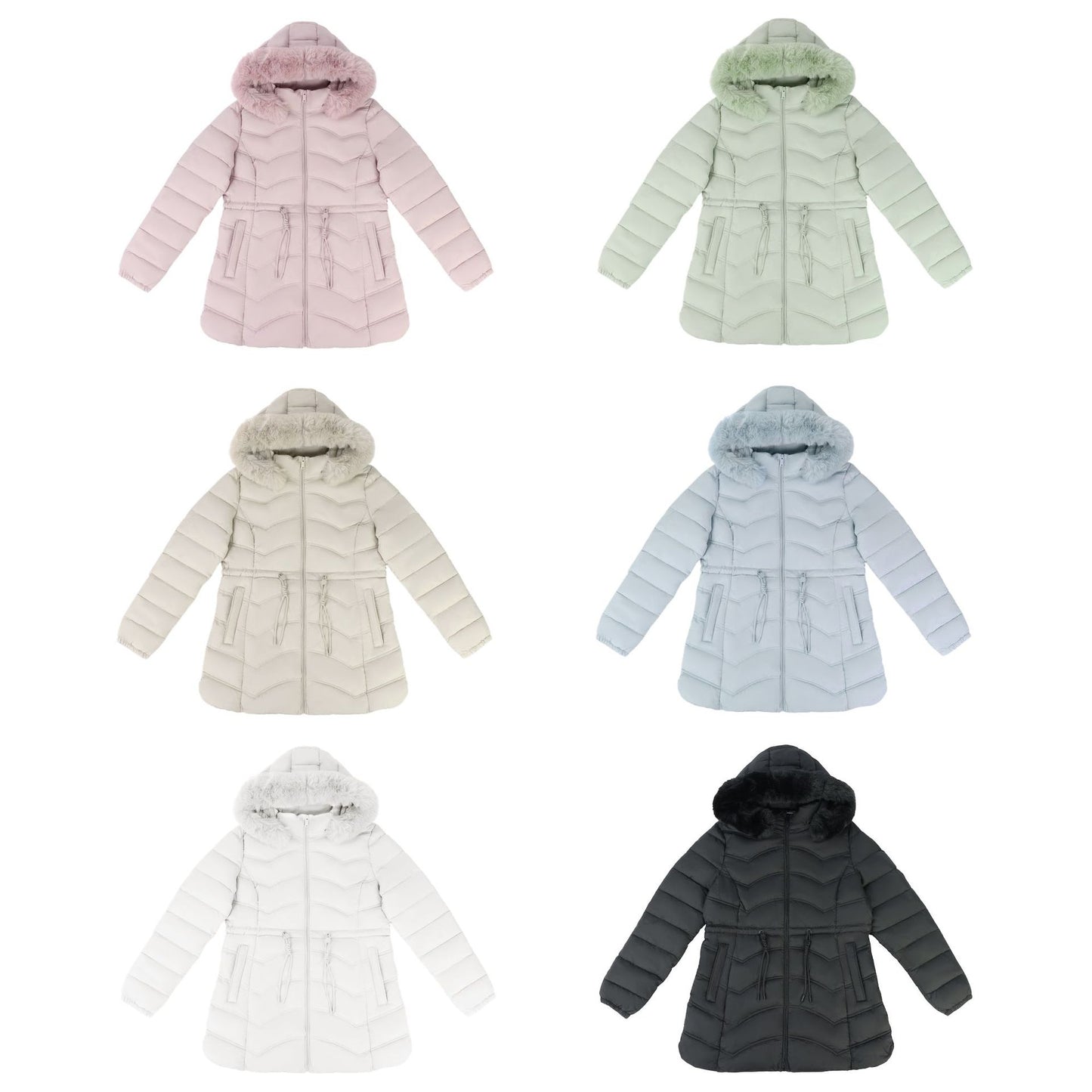 Women's Coat With Detachable Fur-trimmed Hood And A Cinched Waist For A Slimming Fit