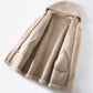 Women's Mid-Length Hooded Coat In Composite Leather And Fur