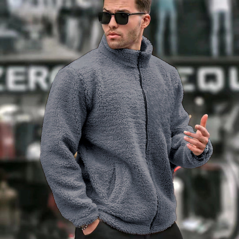 Men's Solid-Colored Casual Long-Sleeve Zip-Up Jacket With Stand Collar