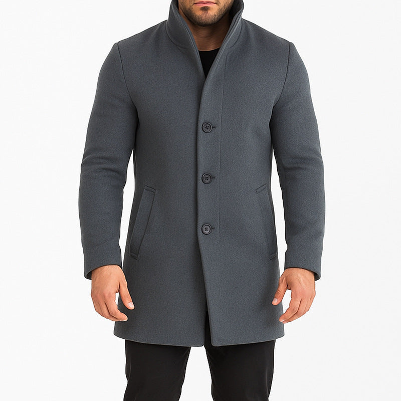 Men's Mid-length Wool Coat With A Stand-up Collar