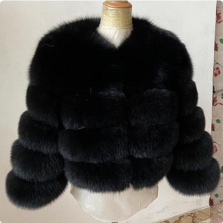 Faux Fox-fur Patchwork Thickened Warm Fur Coat