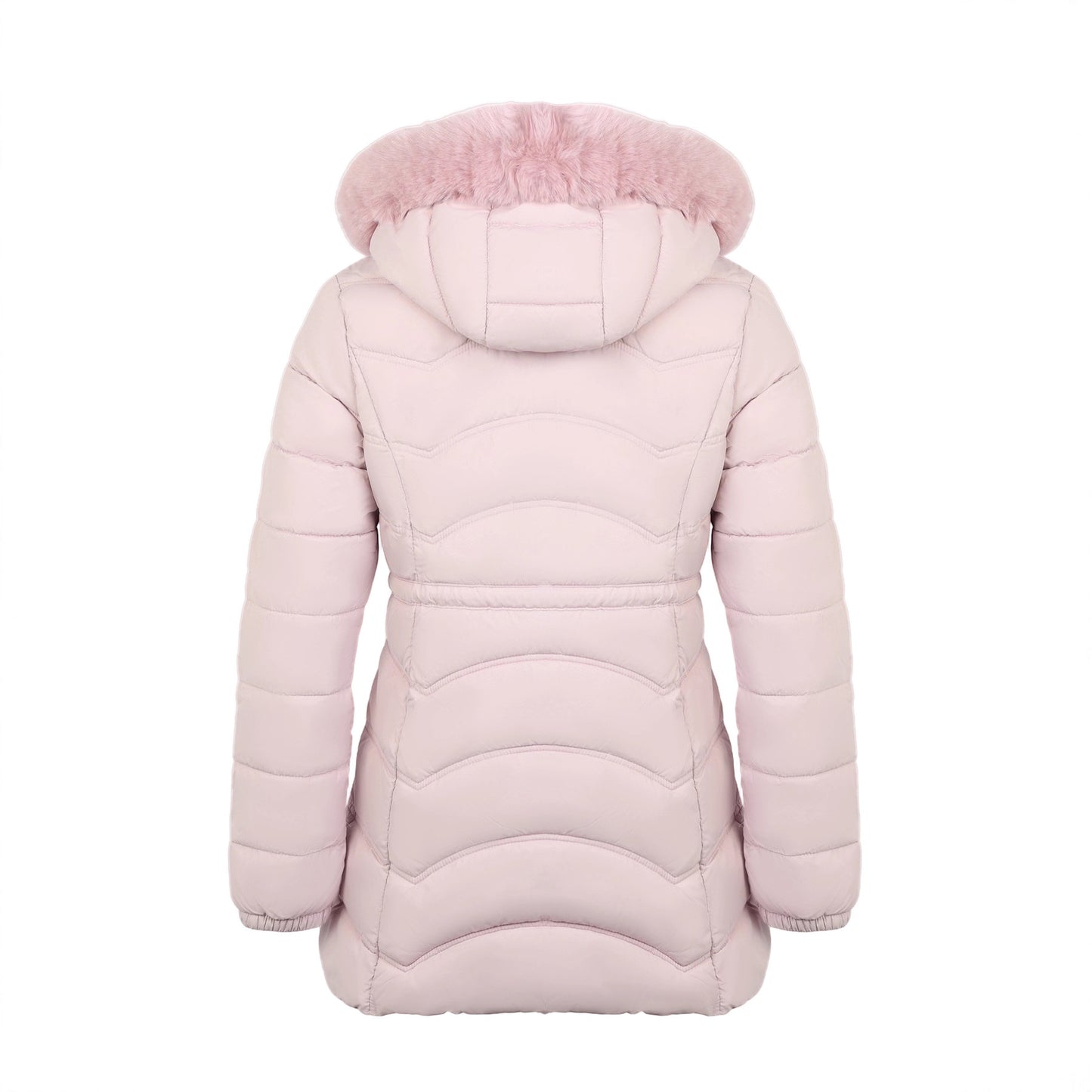 Women's Coat With Detachable Fur-trimmed Hood And A Cinched Waist For A Slimming Fit