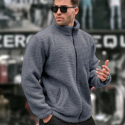 Men's Solid-Colored Casual Long-Sleeve Zip-Up Jacket With Stand Collar