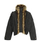 Men's Zhu Shan Diao PU Leather Jacket Puffer Jacket Fur-collar Coat Faux Two-piece Cotton