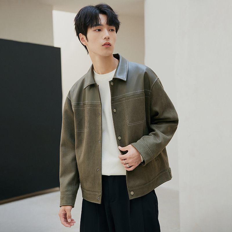 PU Leather Jacket Casual Pu Handsome Men's Clothing Loose Top Coat