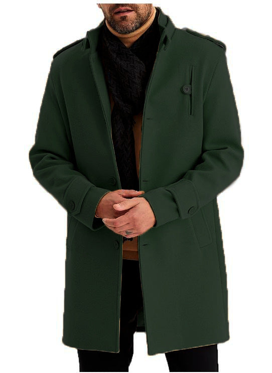 Men's Fashion Single-Breasted Mid-Length Epaulette Jacket