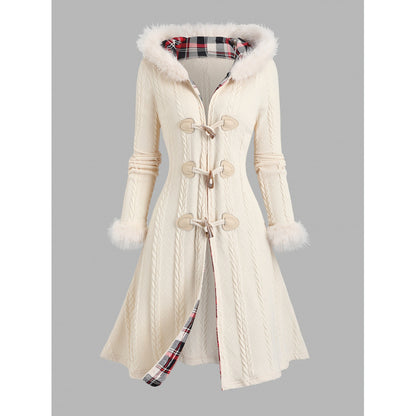 Long Hooded Coat With Horn-shaped Buttons