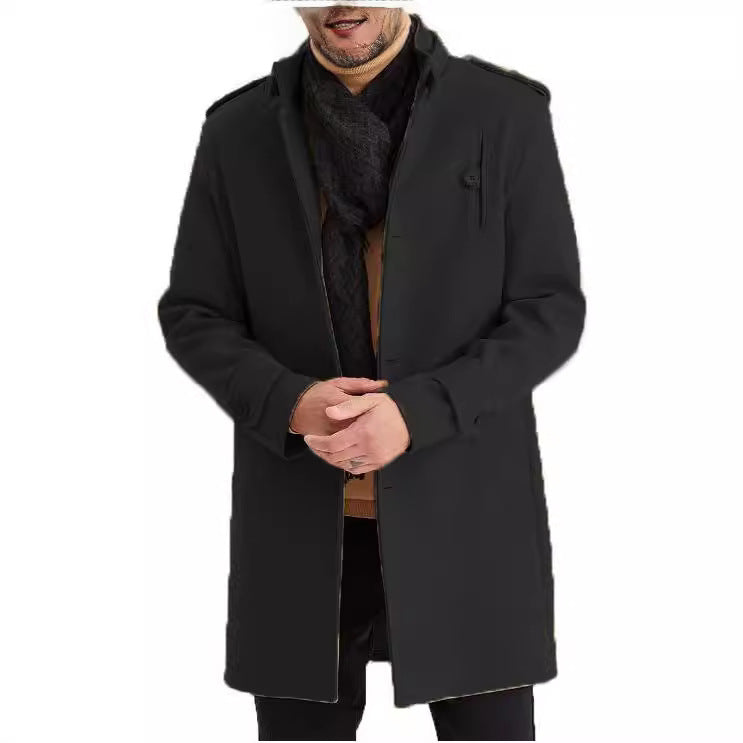 Men's Fashion Single-Breasted Mid-Length Epaulette Jacket