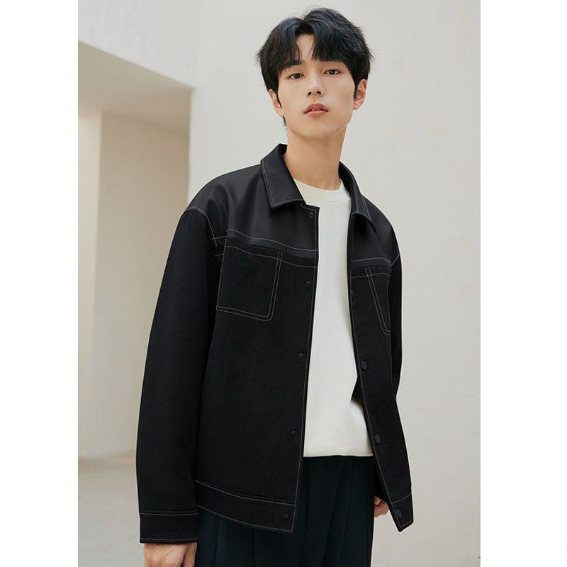 PU Leather Jacket Casual Pu Handsome Men's Clothing Loose Top Coat