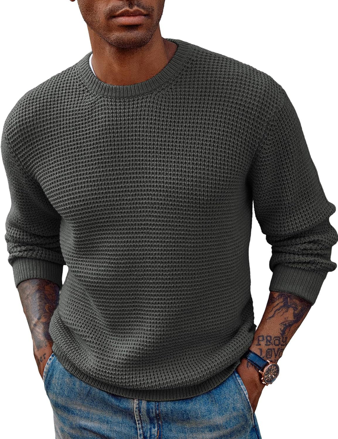 New Solid Color Round Neck Sweater Pullover Men's Clothing