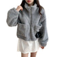 Vintage Semi-high Collar Versatile Thickened Warm Lambswool Coat For Women