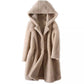 Women's Mid-Length Hooded Coat In Composite Leather And Fur